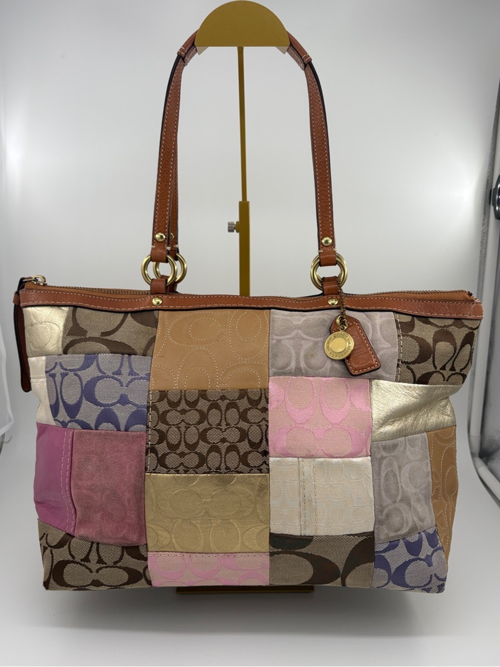 Coach Patchwork Signature Tote in Pink, Tan, Brown and Gold